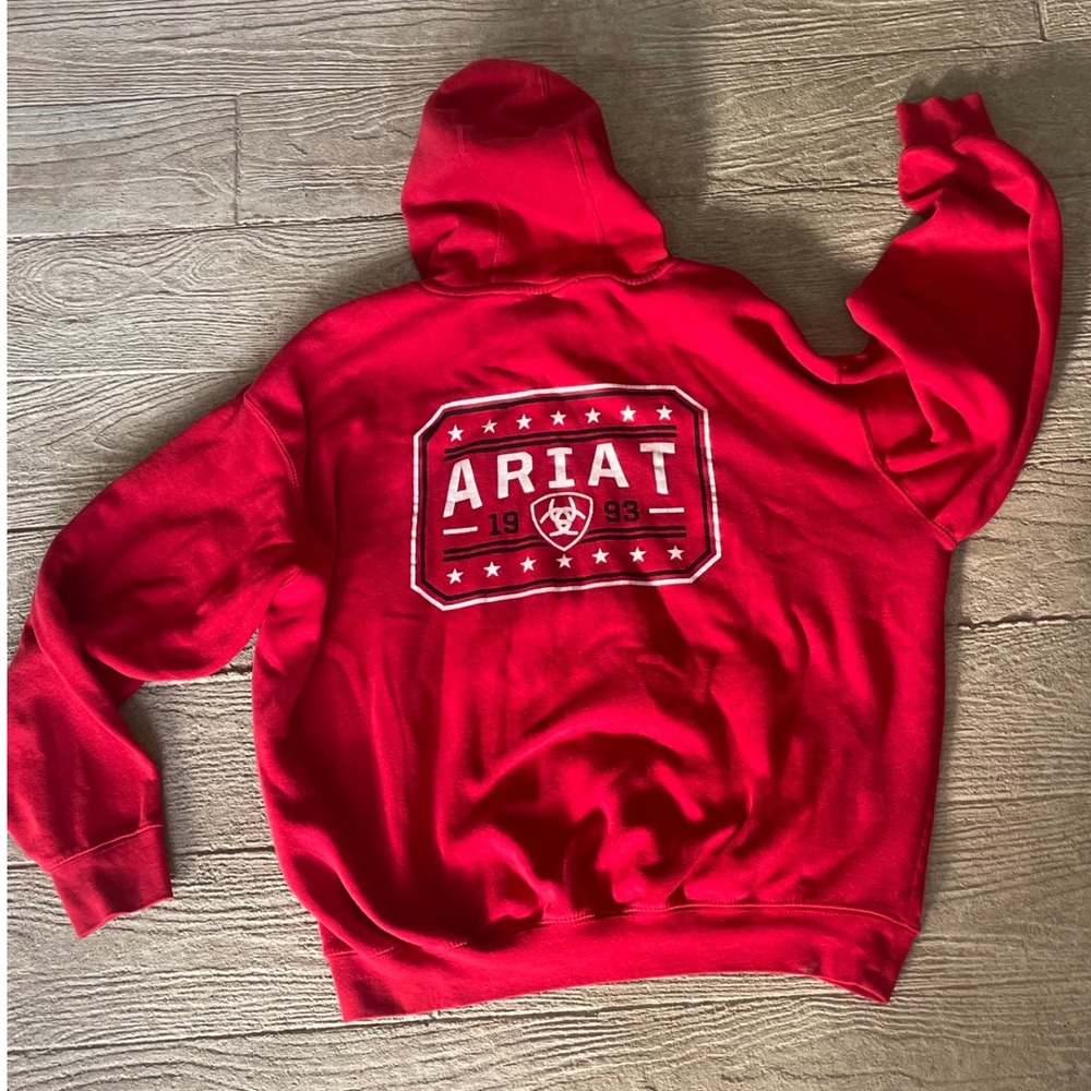 ARIAT Red Pullover Hoodie Sweatshirt Mens XL Logo Graphic Casual